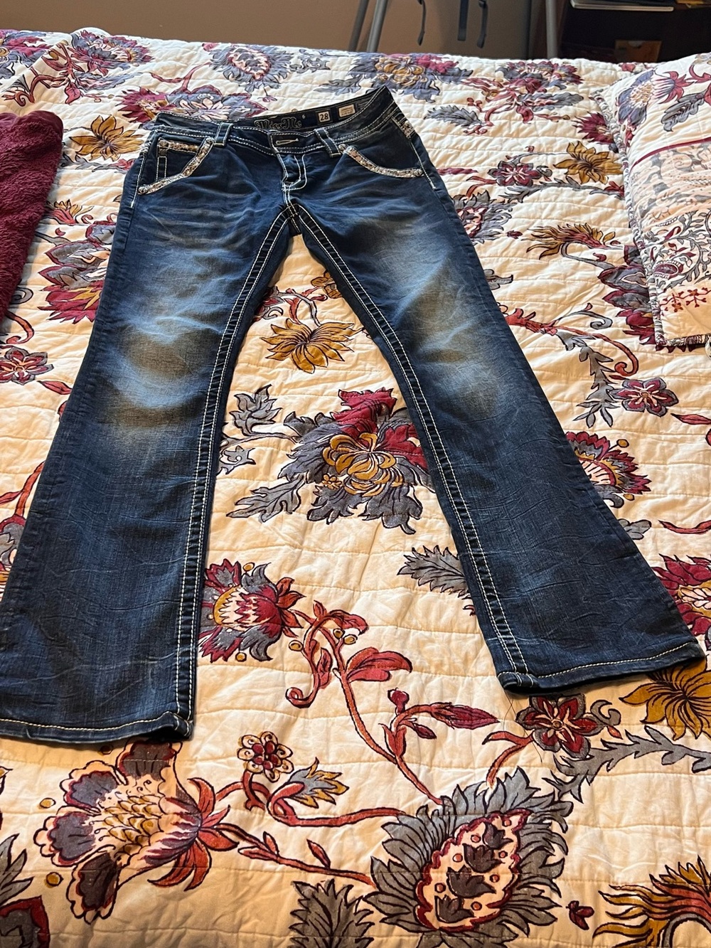 Miss Me Dark Wash Signature Slim Bootcut Jeans with Contrast Stitching